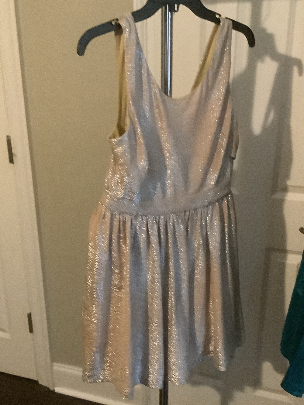 Hailey Logan Shimmering Champagne Mini Dress